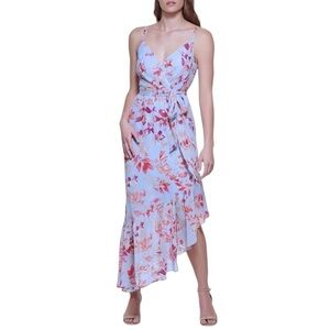 Eliza J V-Neck Floral Ruffle Hem Maxi Dress Size 8 (fits like a size 4) Lined